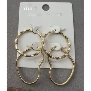 Gold Tone Stainless Steel Hoop And Heart Earrings